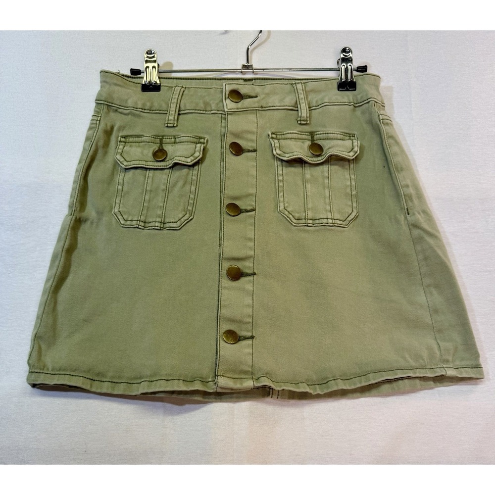 Altar'd State Womens Olive Green Button Front Short Skirt Size XS Front Pockets